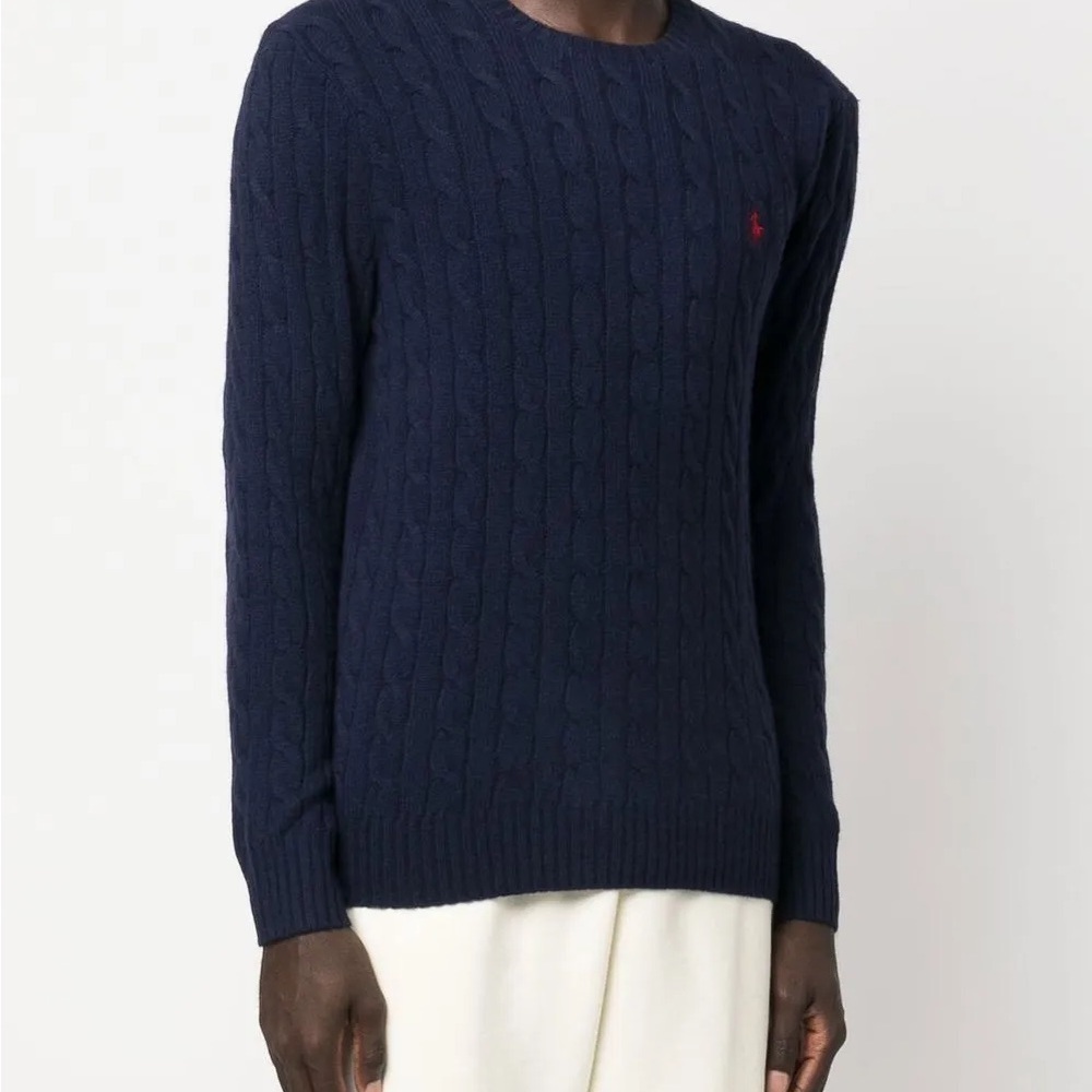 Polo Ralph Lauren Dark Blue Cable Knit Crewneck Sweater Size M 100% Cotton